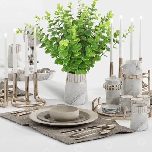 RECUTMS 36Pcs Artificial Tender Green Eucalyptus Leaves Stems 14.6 inch