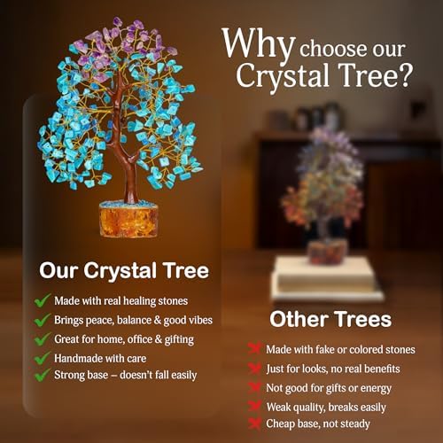 YATSKIA Amethyst Turquoise Crystal Tree | Crystal and Gemstones Tree Office Decor | Crystals Decor | Office Decor for