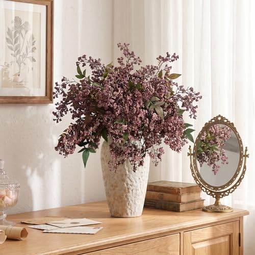 3Pcs 43In Faux Berry Stems, Artificial Nandina Fall Decor, Dusty Plum