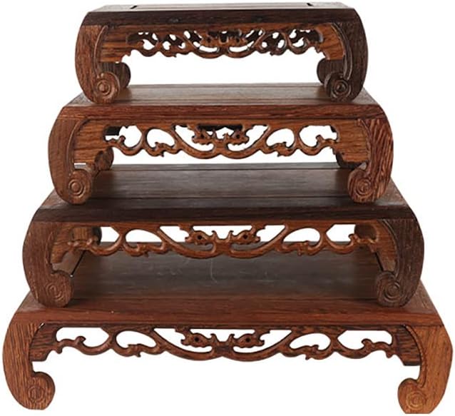 Oriental Furniture Display Stand Wooden Rosewood Carved Base Rectangular Vase / 9.3 x 4.5 x 2.8