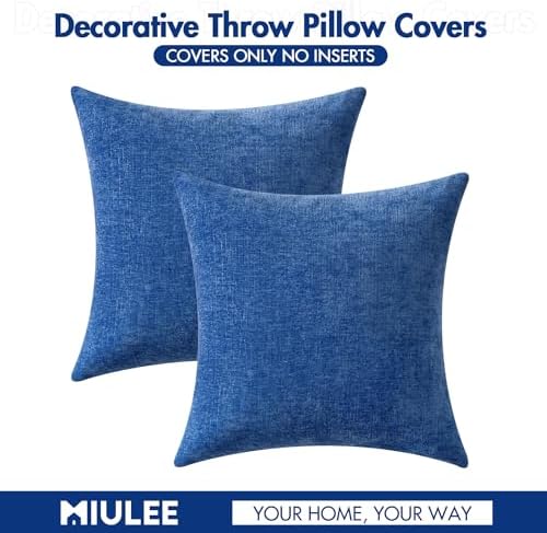 MIULEE Soft Chenille Throw Pillow Covers Royal Blue 18x18 Inch Pack of 2