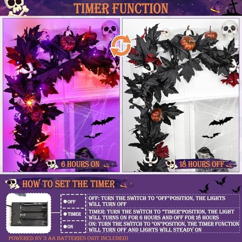 Timer - 6 Ft Halloween Garland with Lights Halloween Decor