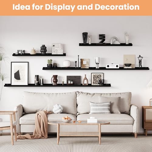 upsimples Floating Shelves for Wall Decor and Storage, Black, 6Pcs 47.3''
