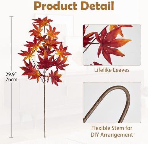 DILATATA 30 inch Artificial Maple Leaves Fake Maple Leaf Faux Fall Stem for Vase Fall Branchesfor Home Floral Arrangement Autumn Festival Thanksgiving Fall Decor