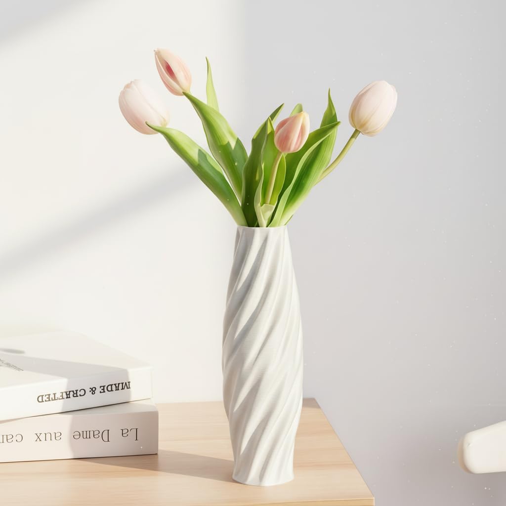 White Sculptural Ceramic Vase / White-c, 12 Inch