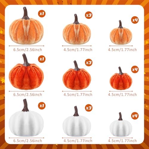 Weysat 24 Pcs Assorted Pumpkins Velvet Fall Thanksgiving Decor, Rust Orange