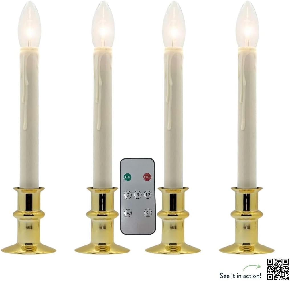 Celestial Lights Set of Four Battery Operated Remote Programmable Window Hugger Candle for Narrow Window Sills Daily