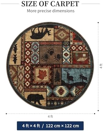 YIHOUSE Washable Rustic Cabin Round Rug, 4ft