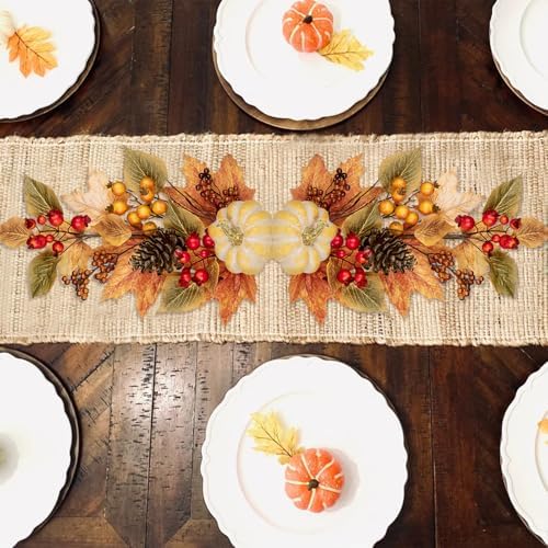 Artificial Fall Branches Fake Pumpkin Maple Beech Leaves Red Berries