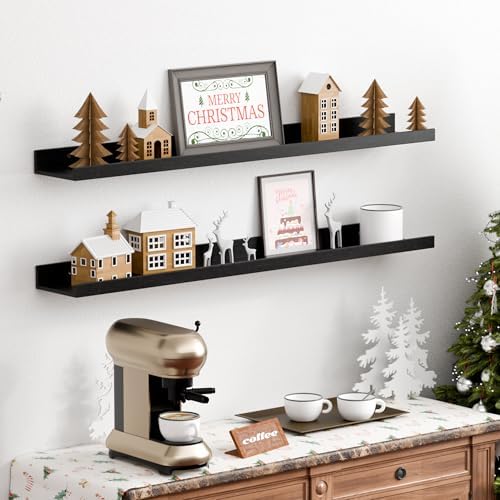 upsimples Floating Shelves for Wall Decor and Storage, Black, 6Pcs 35.5''
