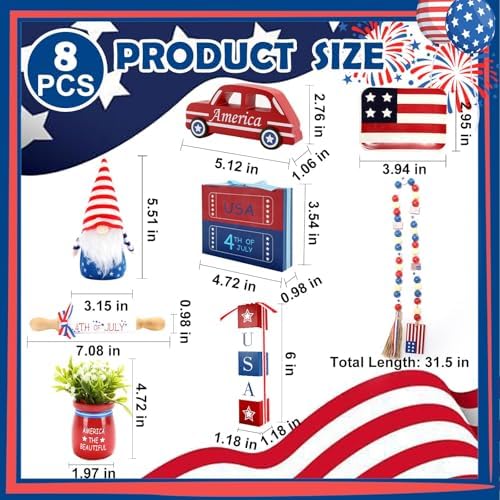 4th of July Decorations 8 Pcs Patriotic Tiered Tray Decor Set