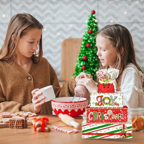 Britimes Tiered Tray Decor Set, 4 Pack, Wooden Table Sign, Candy Christmas