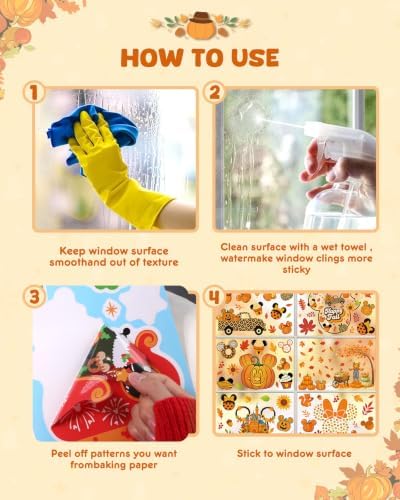 Fall Window Clings - 9 Sheets 149 Pcs Fall Decorations for Autumn Thanksgiving Harvest Home Party, Pumpkin Leaves Car Maple Castle Acorns Stickers for Glass, Double-Sided Static Window Decals
