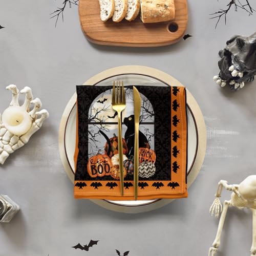 Horaldaily Halloween Tablecloth 70 x 70 Inch Round Pumpkin Moon Cat Trees