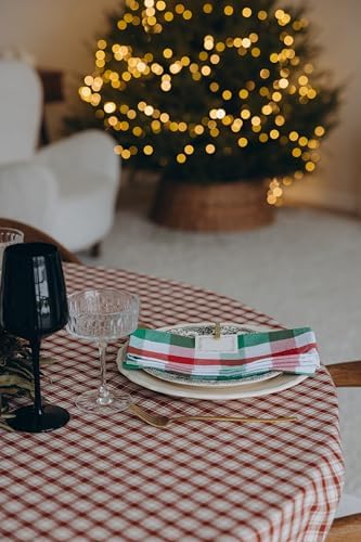 Christmas Cloth Dinner Napkins - 12 Pack, 20"x20", 100% Cotton Red, Green and White Holidays Theme Dinner Napkins - Reusable and Washable Napkins for Christmas Parties and Decoration (12 Pack)