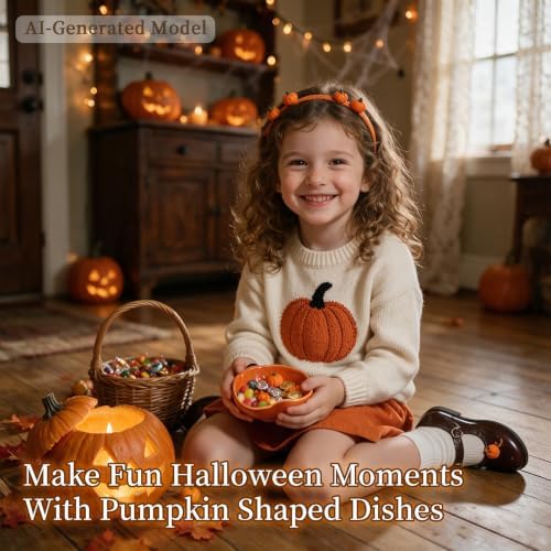 Orange Pumpkin Bowls,Set of 6, 6 oz Pumpkin Shaped Bowl Ceramic Ramekins