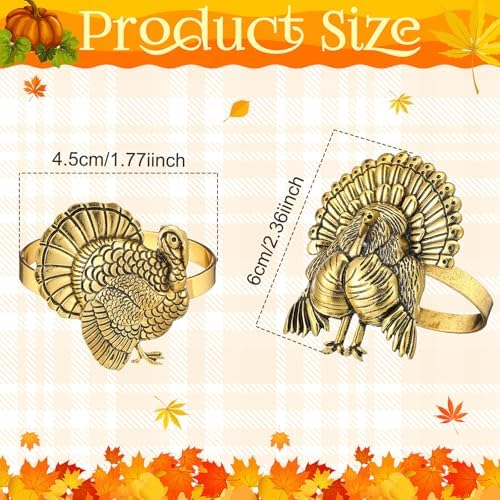 WILLBOND 12 Pcs Thanksgiving Napkin Rings Set Turkey Bird Themed Holders