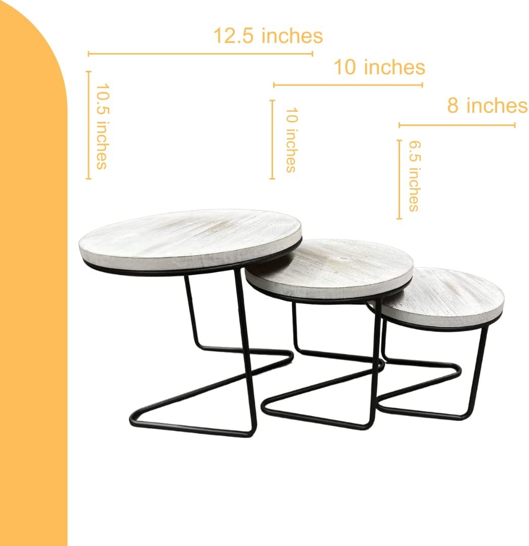 Round Wooden Display Risers / Whitewashed / Set of 3