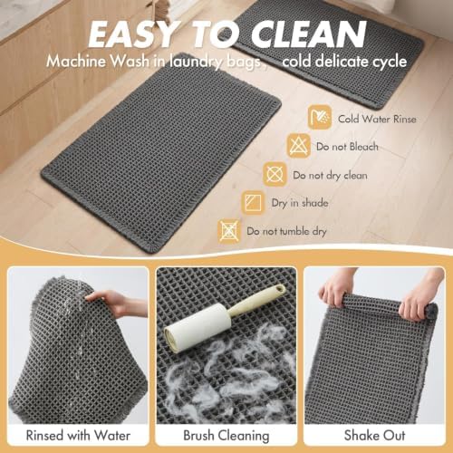 MIULEE Set of 2 Waffle Bathroom Rugs Boho Bath Mat Dark Grey 24x36 Inch