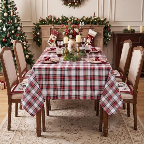 Romanstile Christmas Checkered Tablecloth Rectangle, Red White, 60 x 84