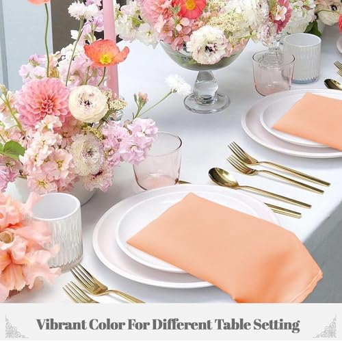 PLOYMONO Peach Cloth Napkins - 8 Pack 17" x 17" Washable Polyester Napkins