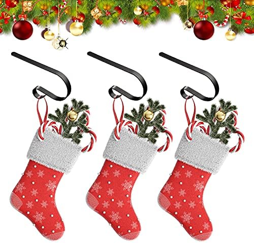 6 Pcs Christmas Stocking Holders Metal Mantel Stocking Hangers Adjustable Hanging Grip Stockings Clip Set (6, Black)