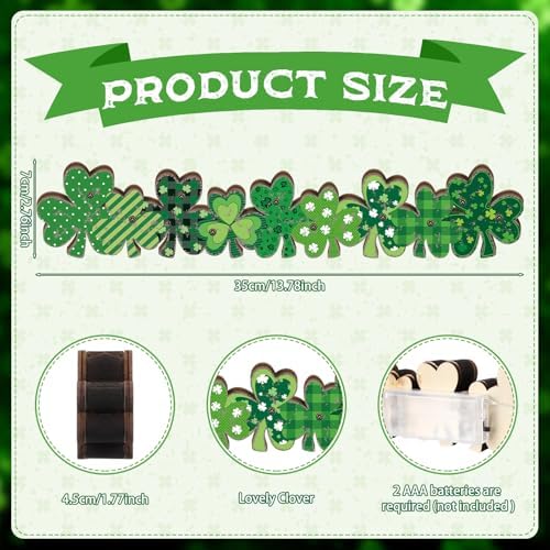 Yousoontic St. Patrick's Day Shamrock Decor Table Centerpieces Wooden Shamrock Sign Decorations with LED Lights Block Irish Farmhouse Green Decor for St. Patrick's Day Home Mantel Desk Office Party