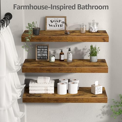 QEEIG 10" Deep Floating Shelves for Wall (Brown, Set of 3, 23.6" x 10")