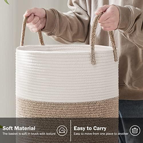 YOUDENOVA Cotton Rope Laundry Hamper Basket, 72L Blanket Basket for Bedroom