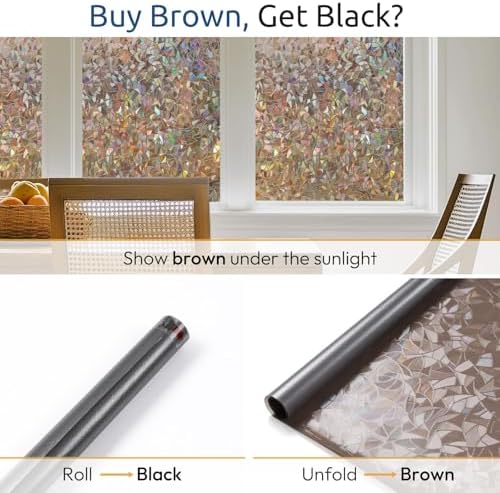 rabbitgoo Rainbow Window Privacy Film, Stained Cling, Brown, 35.4" x 118.1"