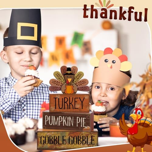 Lineshading 4 Pcs Thanksgiving Turkey Decor Wooden Fall Table Decorations
