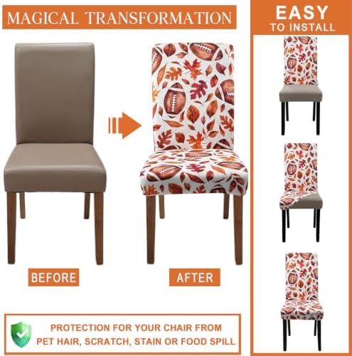 Fall Football Chair Covers Set of 6 for Dining Home Party Decor