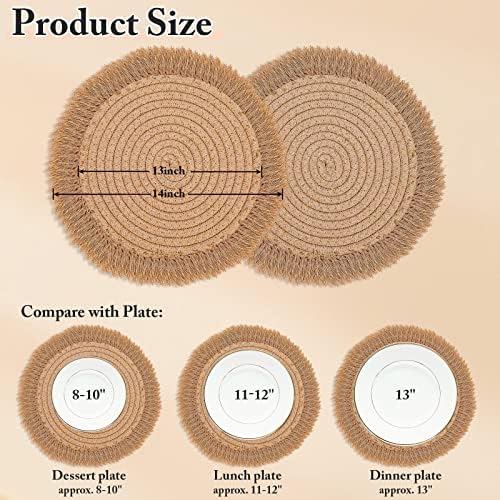 13 Inch Round Cotton Placemat Set of 4 Boho Placemats Table Mats Woven Washable Table Placemats for Fall Kitchen Dining Home Farmhouse Thanksgiving Christmas Decoration Heat Resistant Place Mat