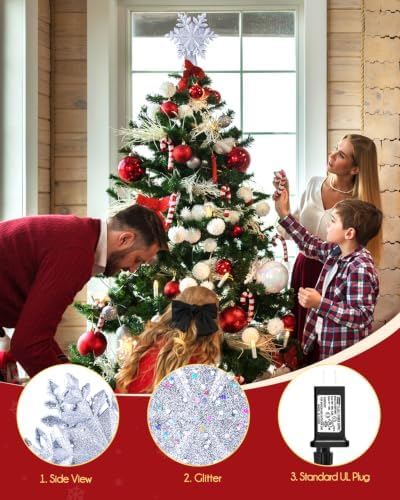 Christmas Snow Tree Topper with Built-in Led Snowflake Projector Lights