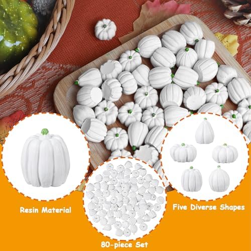 winemana 80Pcs Mini Pumpkins for Crafts, Fall Decorations for Home, White