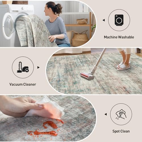 10x14 Area Rugs for Living Room: Washable Abstract Multi Color Carpet