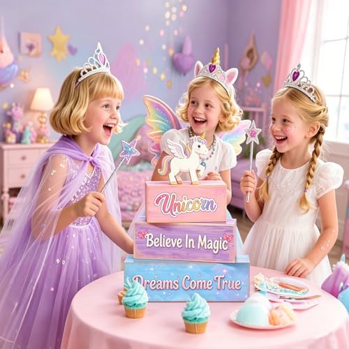 4 Pcs Unicorn Wooden Table Decorations