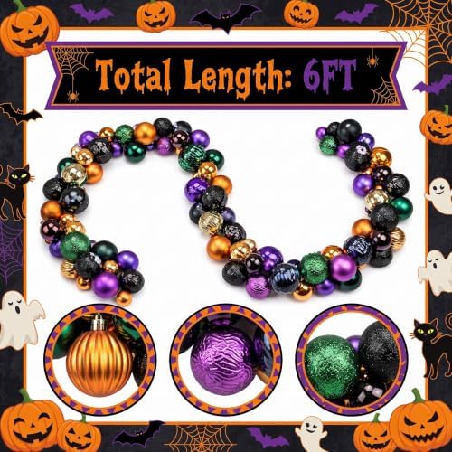 Suncalla 6ft Halloween Bead Garland Black Orange Purple Green Ball Ornament