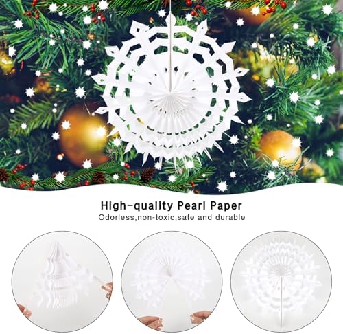 BestoFun 12 PCS White Paper Snowflake Decorations Frozen Birthday Party Supplies Winter Wonderland Party Decorations Christmas Large Snowflake Decorations Hanging Snowflake Decorations