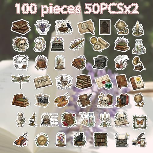 100 Pcs Dark Academia Stickers Gothic Bookish Decals