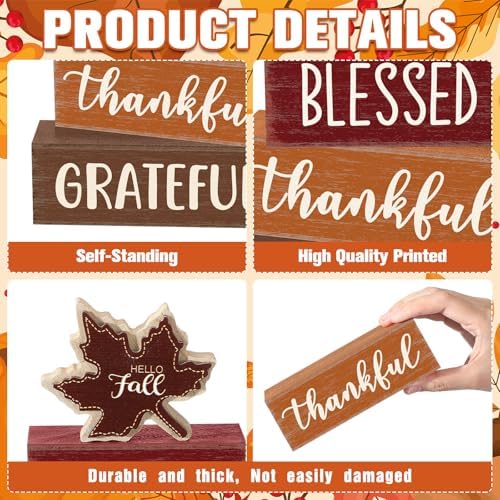 Yousoontic 4 Pcs Hello Fall Figurines Set, Rustic Farmhouse Decor