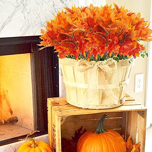 Uieke Artificial Maple Leaves Branch 4 Pcs 7 Forks Faux Fall Plants Stem with 100 Pcs Maple Décor Outdoor UV Resistant Greenery Shrubs Plants for Home Festival Autumn Thanksgiving Centerpieces Decor