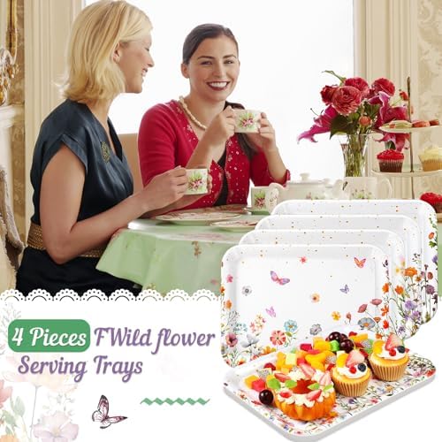 4 Pieces Wildflower Serving Trays Melamine Platters