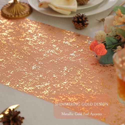 Snowkingdom 2Pcs Burnt Orange Gold Table Runner Fall Thanksgiving Decor