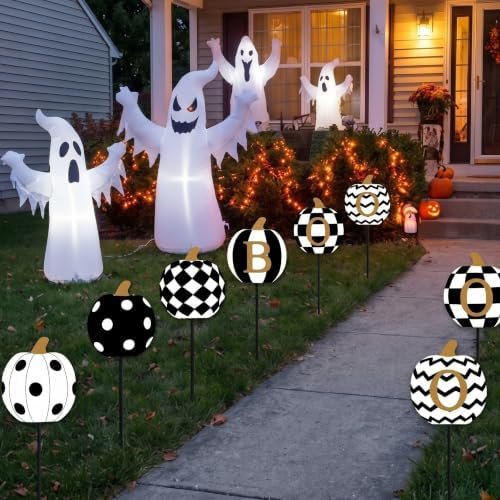 6 Pcs Halloween Outdoor Decoration Checkered Pumpkin Garden Stake