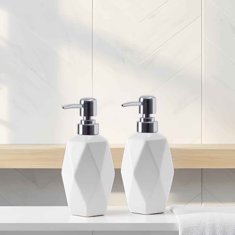 Soap Dispenser, 13.5oz Ceramic Soap Dispenser Bathroom for Kitchen & Bathroom Set of 2 (White, 2 Pack)