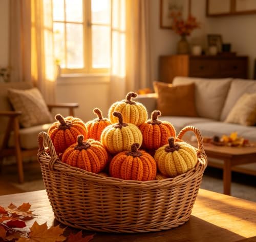 DUQGUHO Orange Pumpkin Decor Crochet Small Decorative Pumpkins Knitted Gift Mantel Thanksgiving Table Decorations 5 Pcs