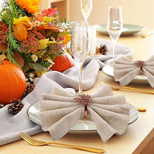 Remerry 18 pcsThanksgiving Napkin Rings Set Fall Autumn Metal Holders