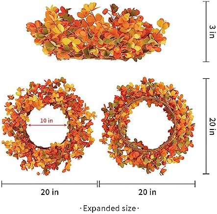 VioletEverGarden Fall Wreaths for Front Door 20 Inch Autumn Wreath Artificial Thanksgiving Wreath with Welcome Wooden Brand and Pumpkins for Indoor & Outdoor Farmhouse Harvest Celebration