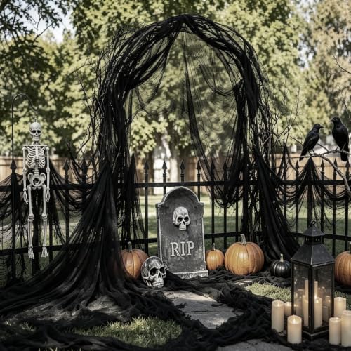 8 Pack Halloween Black Gauze Wall Decor,Outdoor Halloween Fake Spider Web Decorations Webbing,Cobwebs Mesh Spooky Fabric,30X72 in Black Cheesecloth for Haunted House Indoor Creepy Cloth (8, Black)